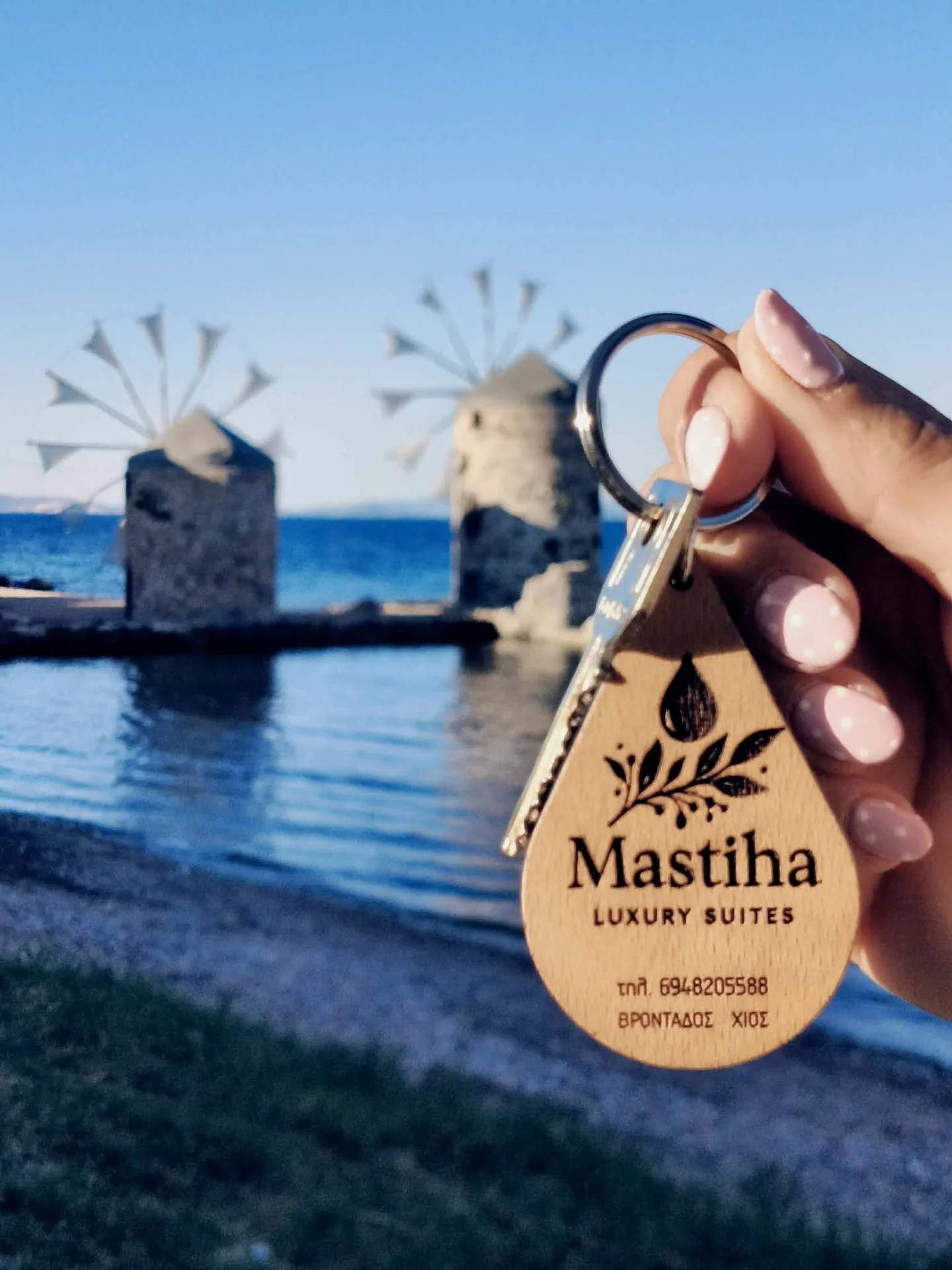 Our keyring, with the windmills behind